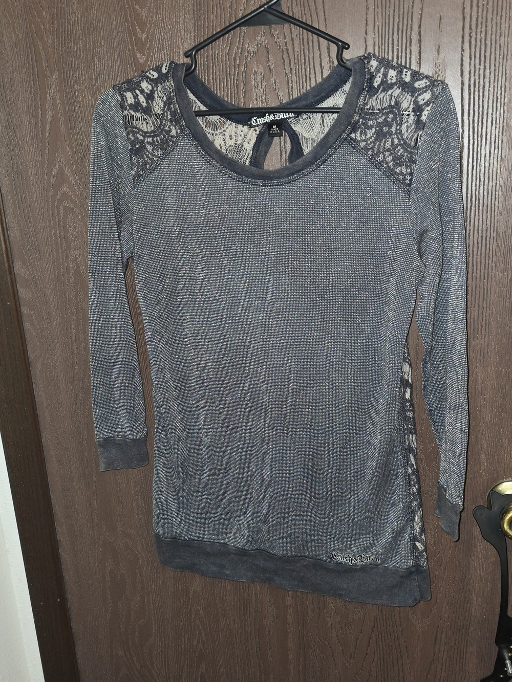 Crash & Burn Silver-Gray Lace Detail Long Sleeve Sweatshirt